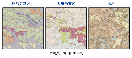 地形分類図、表層地質図、土壌図（宮城県「古川」の一部）